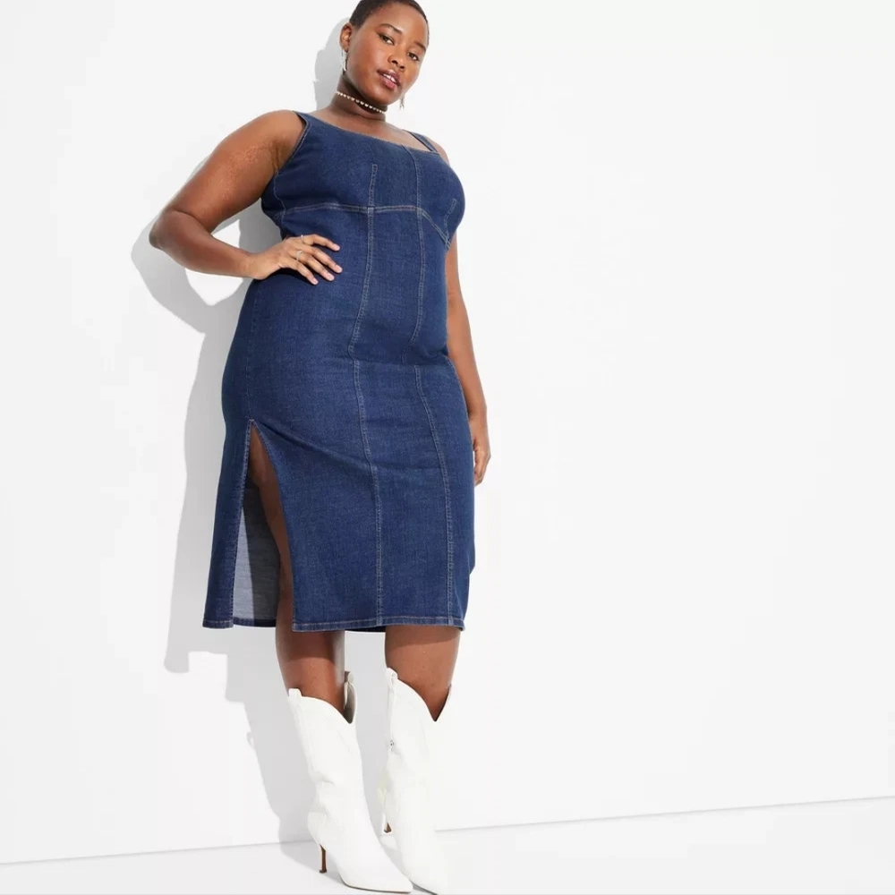 NWT Blue Denim Bodycon Maxi Dress Size 3X